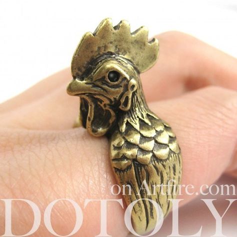 Chicken Hen Rooster Shaped Adjustable Animal Wrap Around Ring in Brass 3d Chicken, Animal Wrap Rings, Giraffe Ring, Animal Rings Jewelry, Hug Ring, Wrap Around Ring, Animal Hugs, Animal Themed Jewelry, Fake Gauge Earrings