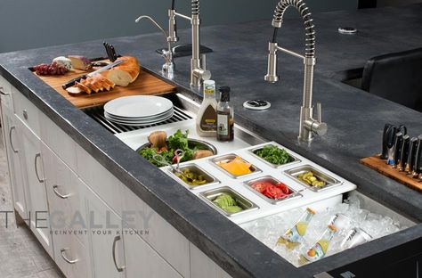 Galley Kitchen Sink, Galley Sink, Large Kitchen Sinks, Kitchen Work Station, White Kitchen Sink, Kitchen Sink Design, Concrete Kitchen, Big Kitchen, Galley Kitchen