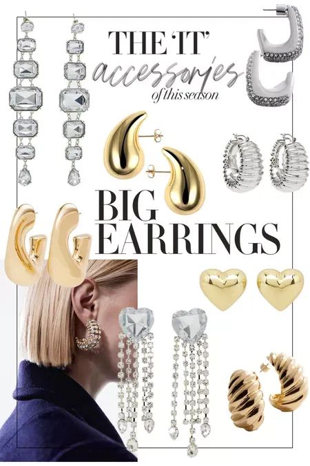 The bigger the better when it comes to earrings this season. Here are some of the standout styles ✨ Statement earrings | Gold earrings | Bold earrings | Silver earrings | Christmas party outfits | Christmas gift ideas #LTKHoliday #LTKparties #LTKGiftGuide Rainy Day Outfit For Spring, Beige Linen Pants, Aesthetic Collages, Earrings Bold, Trending Earrings, Statement Earrings Gold, Chunky Gold Necklaces, Heart Aesthetic, Linen Pants Outfit