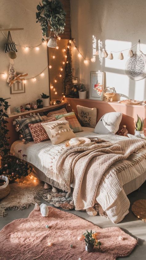 Cute Cozy Bedroom Aesthetic, Bedroom Stuff Ideas, Cozy Cluttered Bedroom, Good Room Ideas, Cute Aesthetic Bedroom Ideas, Pinterest Room Ideas, Small Cozy Bedroom Ideas, Aesthetic Bedroom Ideas Cozy, Room Set Up Ideas