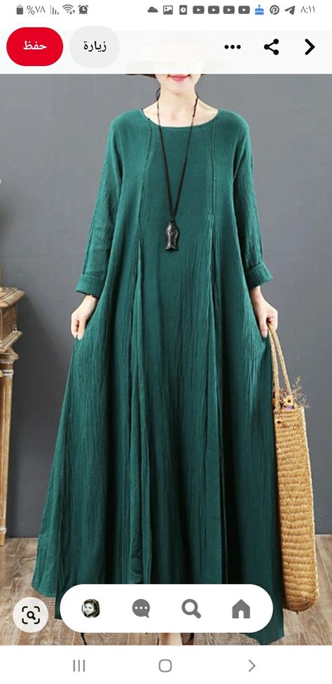 Loose Dress Outfit, Chiffon Blouses Designs, Linen Style Fashion, Green Autumn, Western Dresses For Women, Clothes Plus Size, Loose Dresses, Travel Clothes, Pattern Dress Women