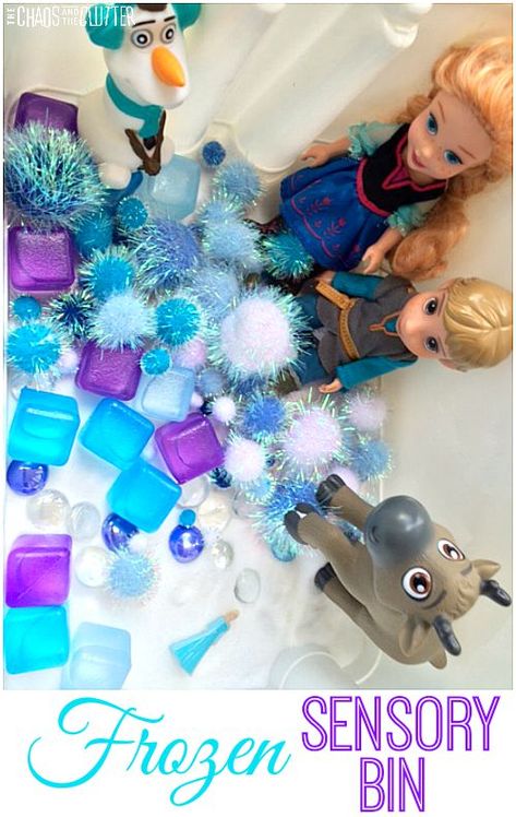 Frozen inspired sensory bin Frozen Classroom, Frozen Activities, Daycare Themes, Sensory Tubs, Toddler Themes, Sensory Bin Ideas, Sensory Boxes, Sensory Bottles, Sensory Table