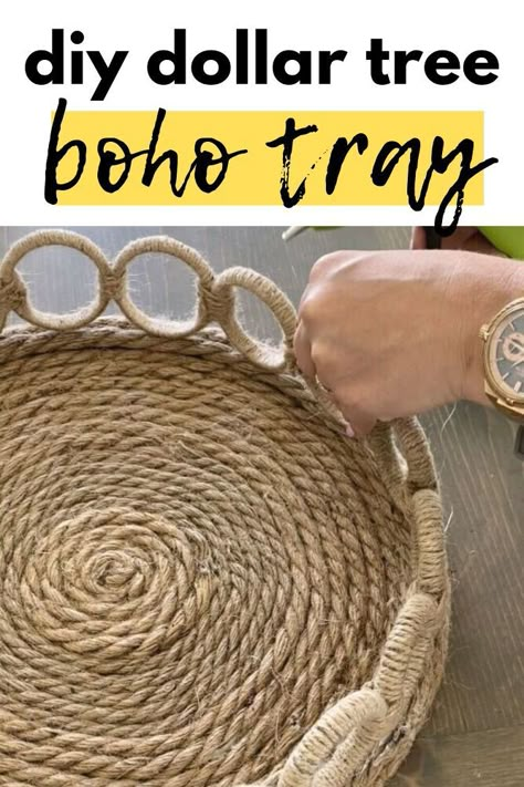 dollar tree boho Diy Boho Pumpkins, Diy Boho Shower Decor, Diy Boho Wall Basket Decor, Macrame Pot Cover Diy, Jute Projects Diy, Boho Table Ideas, Western Boho Diy Decor, Wood Round Ideas Easy Diy, Diy Boho Shelf Decor