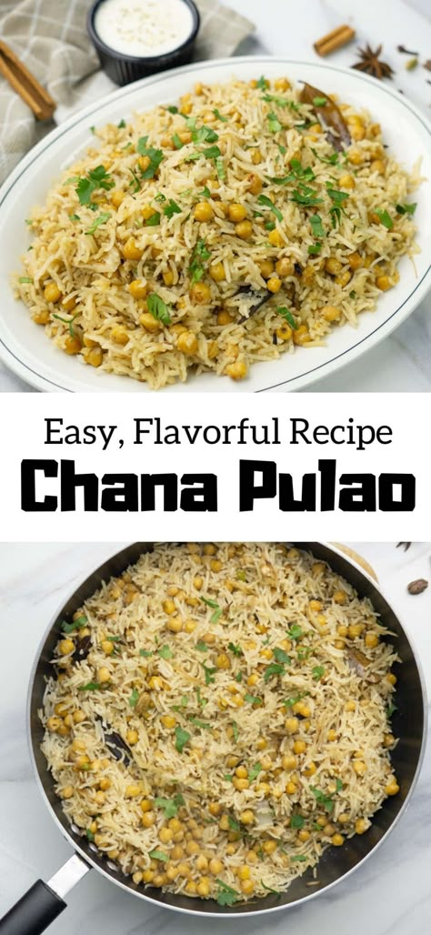 Chana Pulao, also called Chickpea Pulao, is an easy, flavorful recipe perfect for weeknights. With just 10 minutes of prep time, this one-pot pulao can be made in the Instant Pot or on the stovetop. | Indian rice recipes | One-pot meals | pipingpotcurry.com Rice Chickpea Recipe, One Pot Rice Meals Vegetarian, Indian Chickpea Recipes, Chickpea Rice Recipe, Chickpea Pulao, Indian Meal Prep, Chickpea And Rice Recipe, Vegetarian Potluck Recipes, Vegetarian Potluck