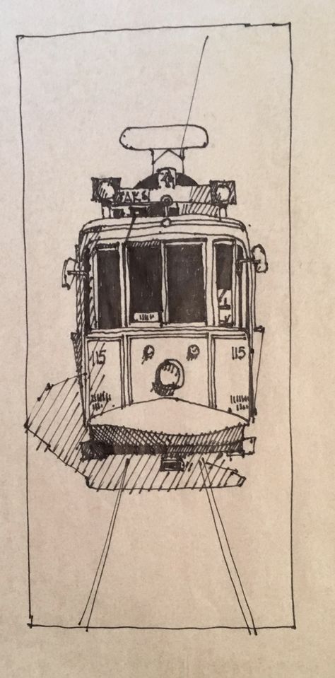 Public Transport Drawing, Train Illustration Drawing, Train Sketch Simple, Train Drawing Sketches, Tram Tattoo, Train Drawing Simple, Tram Drawing, Travel Drawing Sketches, Istanbul Sketch