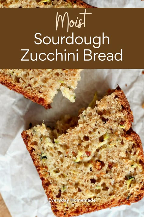 Indulge in the best of summer baking with this quick and easy recipe for Moist Sourdough Zucchini Bread! Made with fresh garden zucchini, warm brown sugar, and a hint of cinnamon, it's irresistibly soft and moist. With the addition of applesauce, it's an easy homemade breakfast, brunch, or a delicious snack. Sourdough Zucchini Bread Recipe, Sourdough Zucchini Bread, Sourdough Zucchini, Zucchini Bread Recipe, Summer Baking, Zucchini Muffins, Zucchini Bread Recipes, Homemade Breakfast, Sourdough Recipes