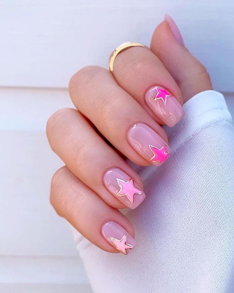 Charlotte☁️ on Instagram: “Using all @the_gelbottle_inc pinks on top of my favourite base BIAB 18 💫 From left to right - V101, Pink Ribbon, Fairy Pink and Madonna 💖” Nails For Winter 2023, Spring Colors For Nails, Colors For Nails, Nails For Winter, Star Nail Designs, Shoot For The Stars, Color For Nails, Trendy Shades, Cow Nails