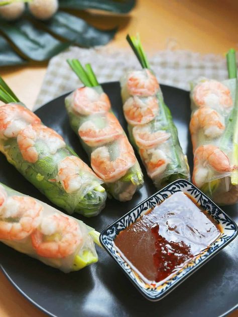 Vietnamese Spring Rolls With Peanut Sauce | Gỏi Cuốn Vegetable Spring Rolls With Peanut Sauce, Fresh Rolls With Peanut Sauce, Goi Cuon Recipe, Goi Cuon, Vietnamese Fresh Spring Rolls, Spring Rolls With Peanut Sauce, Vietnamese Spring Rolls Recipe, Vietnamese Shrimp, Pork Spring Rolls