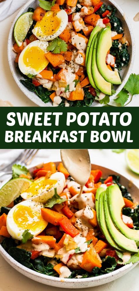 Sweet Potato Breakfast Bowl Potato Hash Breakfast, Sweet Potato Breakfast Bowl, Potato Breakfast Bowl, Eggs And Avocado, Sweet Potato Breakfast Hash, Breakfast Bowls Recipe, Sweet Potato Bowls, Potato Breakfast, Bacon Eggs