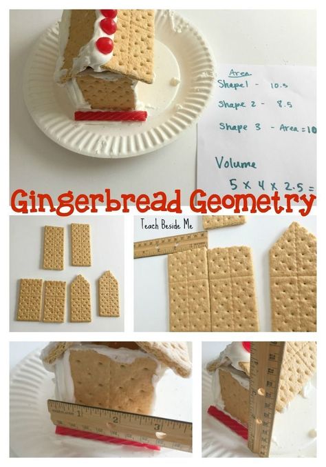 Edible holiday STEM- Gingerbread House Geometry project! Measure Area, Perimeter & Volume of your Gingerbread houses!  via /karyntripp/ December Stem, Edible Stem, How To Make Pinwheels, Geometry Project, Geometry Projects, Holiday Stem, Stem Camp, Area Perimeter, Teaching Stem