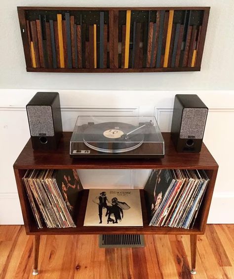 Guys Apartment Decor Living Room, Vinyl Record Furniture, Turntable Furniture, Record Player Console, Retro Record Player, Vinyl Room, Record Room, Vinyl Collection, Audio Room