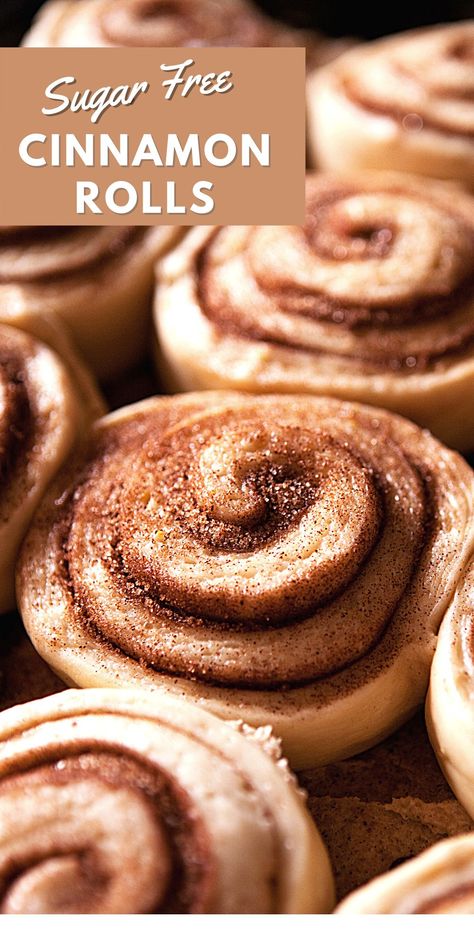 This homemade diy recipe idea for cinnamon rolls has no added sugar. Make this sugar free baked bread or roll idea for breakfast, brunch, snacks, parties, gatherings, or any time. Low carb option. Sugar Free Cinnamon Rolls, Sugar Free Pastries, Idea For Breakfast, Brunch Snacks, Low Sugar Breakfast, Sweets For Diabetics, Sugar Free Desserts Easy, No Sugar Desserts, Healthy Cinnamon Rolls