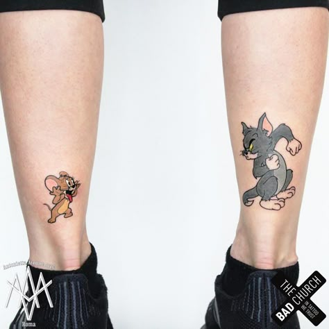 Tato Artist, Anime Tato, Tato Art, Simple Tato, Tom And Jerry Tattoo, Jerry Tattoo, Casserole Breakfast, Tom Und Jerry, Best Couple Tattoos