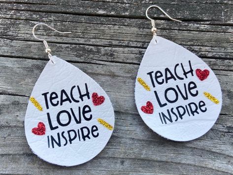 Teach Love & Inspire Earrings Teacher Earrings Teacher | Etsy Teacher Attire, Teacher Earrings, Diy Leather Earrings, Teach Love Inspire, Vinyl Quotes, Faux Leather Earrings, Beaded Drop Earrings, Holiday Earring, Glitter Hearts