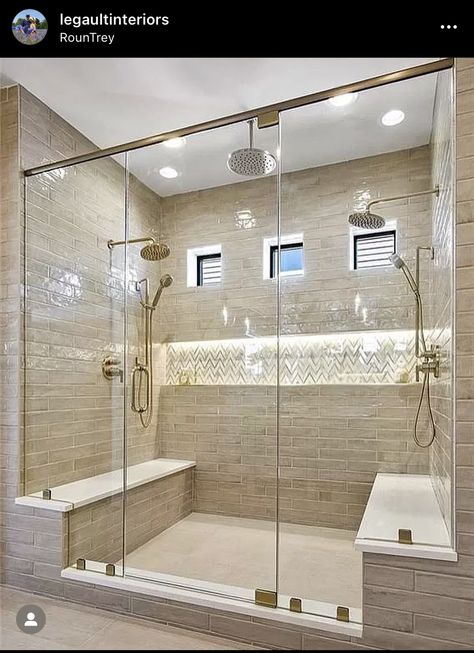 Shower Head Ideas Master Bath, Two Shower Heads Master Bathrooms, Bathroom Decor Ideas Amazon, Walkin Shower Ideas, Bathroom Tile Design Ideas, Tile Design Ideas, Master Bathrooms, Twice As Nice, Bathroom Redesign