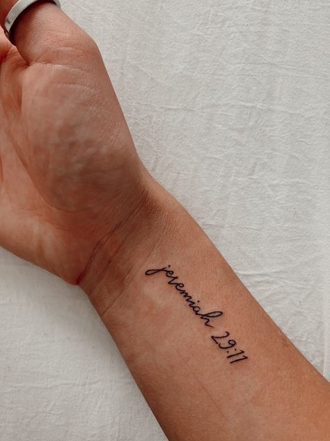 Small Tattoos For Women With Meaning God, Small Christian Hand Tattoos, Godspeed Tattoo On Ribs, Cute Small Christian Tattoos For Women, In The End We All Pray Tattoo, Jermiah29:11 Tattoo, Christian Small Tattoos For Women, Dainty Bible Verse Tattoos, Verses Tattoos For Women