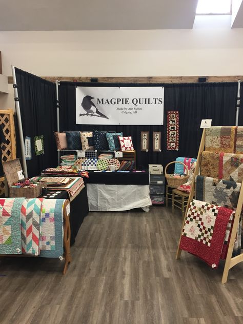 Quilt display booth at Mountain View Events, Cremona, Alberta 2018 Craft Fair Table, Market Booth, Quilt Display, Quilted Boots, Booth Displays, Market Displays, Booth Display, Quilts For Sale, Magpie