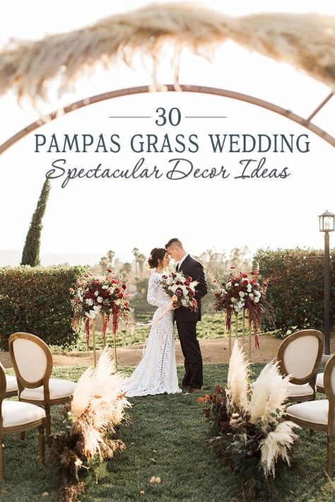 30 Spectacular Pampas Grass Wedding Decor Ideas ❤️ Pampas grass wedding trend that came from the seventies is appropriate for your wedding! We consider best decor ideas in our gallery. See more: http://www.weddingforward.com/pampas-grass-wedding/ ‎#wedding #weddingdecor #bohowedding #pampasgrasswedding Pampas Grass Wedding Decor, Grass Wedding Decor, Best Decor Ideas, Wedding Walkway, Pampas Grass Wedding, Boho Wedding Theme, Wedding Decor Ideas, Grass Wedding, The Seventies