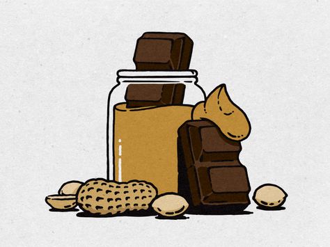 Peanut Butter Chocolate by Robert Lin Peanut Butter Jar Drawing, Choco Jar Logo Design, Peanut Butter Illustration, Peanut Butter Logo Design, Peanut Butter Drawing, Peanut Butter Logo, Choco Jar, Chocolate Illustration, Chocolate Drawing