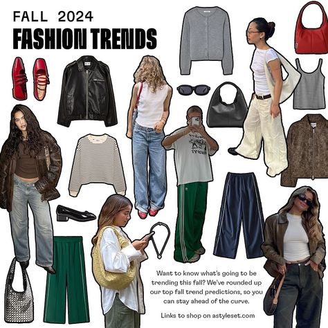 fall 2024 fashion trends !! 🤎 our favorites + links to shop on astyleset.com -brown leather jackets -track pants -big purses -breton stripes -red ballerinas #fallfashion #outfitinspo Fall Outfit 2024 Trends, Trends Fall 2024, Fall 2024 Trends Fashion, Long Dress With Jacket, Fall Trends 2024, Outfits With Brown Pants, Fall Fashion Trends 2024, Fall 2024 Fashion Trends, 2024 Fall Fashion Trends