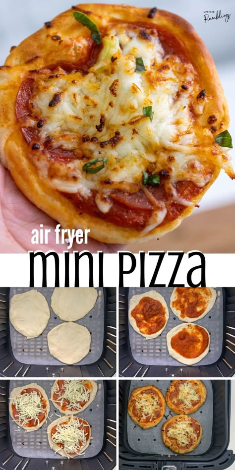 Have a fun pizza night with Air Fryer Mini Pizzas! Make the crust from refrigerator biscuits, add your toppings, cheese, and cook 4 min. Air Fryer Mini Pizzas, Refrigerator Biscuits, Air Fryer Recipes Snacks, Biscuit Pizza, Low Carb Soup Recipes, Crescent Recipes, Air Fry Recipes, Mini Pizzas, Air Fryer Dinner Recipes