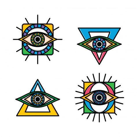 One eye sign symbol logo logotype collection Premium Vector | Premium Vector #Freepik #vector #logo #retro #art #color Colorful Evil Eye, Evil Eye Art, Eye Illustration, Eye Logo, Logo Retro, Monkey Art, Eye Eye, One Eye, Symbol Logo