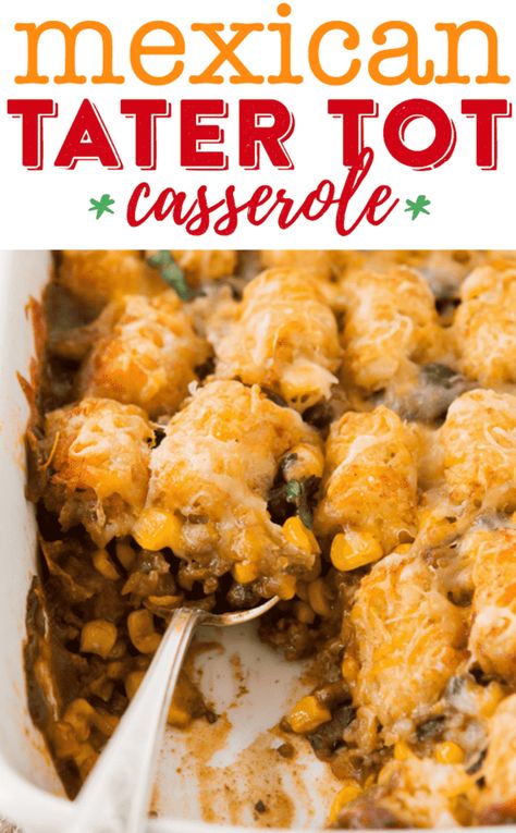 Mexican Tater Tot Casserole Recipe - This easy taco tater tot casserole is a great family dinner idea! | Easy Tater Tot Casserole | Tater Tot Hot Dish | Easy Casserole | Easy Dinner Recipes | Best Recipe | Dinner Idea | Quick Recipe #Casserole #Casseroles #TaterTotCasserole #Dinner #Recipe Mexican Tater Tot Casserole, Easy Tater Tot Casserole, Tater Tot Casserole Recipe, Tater Tot Recipes, Tater Tot Casserole Recipes, Tot Casserole, Tater Tot Casserole, Tater Tots, Chicken Alfredo