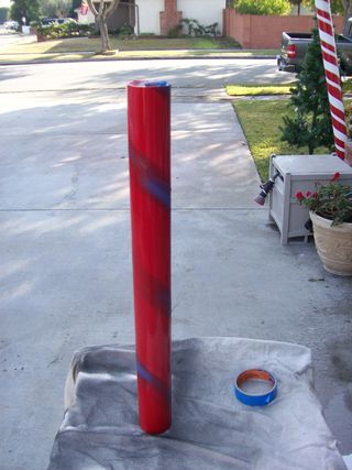 I usually go all out for Halloween and try to make cool props for as little $ as possible.  This year I decided to use my imagination and make some Christmas... Metal Fence Posts, Outdoor Christmas Diy, Fence Post Caps, Foam Paint, Painting Plastic, My Imagination, My Themes, Red Paint, Christmas Candy Cane