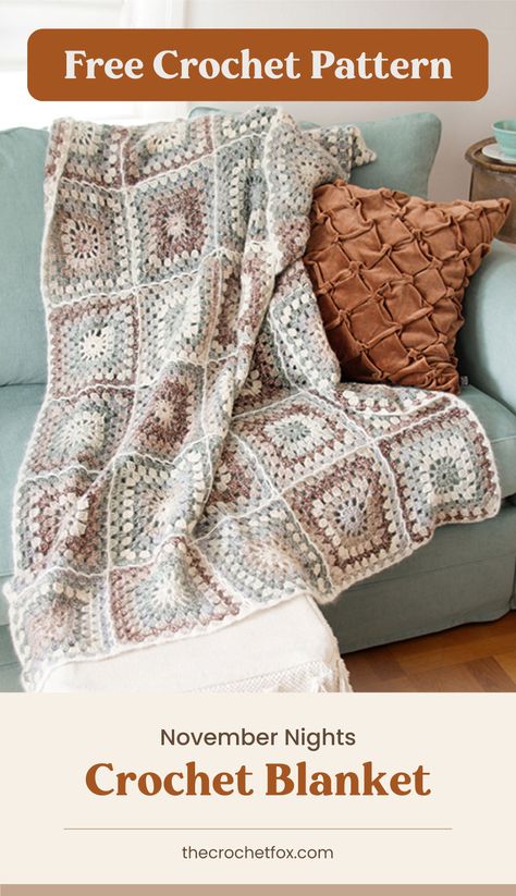 Wrap yourself in the warmth of this classic crochet square blanket that will also makes for a great retro style décor piece. This easy crochet pattern is also a great handmade house warming present that will surely impress. | More free crochet patterns at thecrochetfox.com Country Style Crochet Blanket, Free Lace Crochet Patterns, Crochet Blanket Free, Irish Lace Crochet Pattern, Crochet Tea Cozy, Hairpin Lace Crochet, Handmade House, Crochet Square Blanket, Throw Blanket Pattern