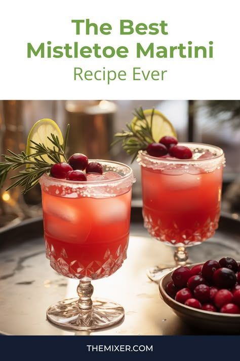 ❤️🍸 With only four ingredients, the Mistletoe Martini is as pretty as it is easy to mix. The smooth vodka base gets a burst of festive cranberry and elderflower, and is then sweetened with simple syrup. Mistletoe Martini Recipe, Eggnog Martini Recipe, Mistletoe Martini, Elderflower Martini, Cranberry Martini, Peppermint Martini, Christmas Eggnog, Easy Eggnog, Raspberry Liqueur