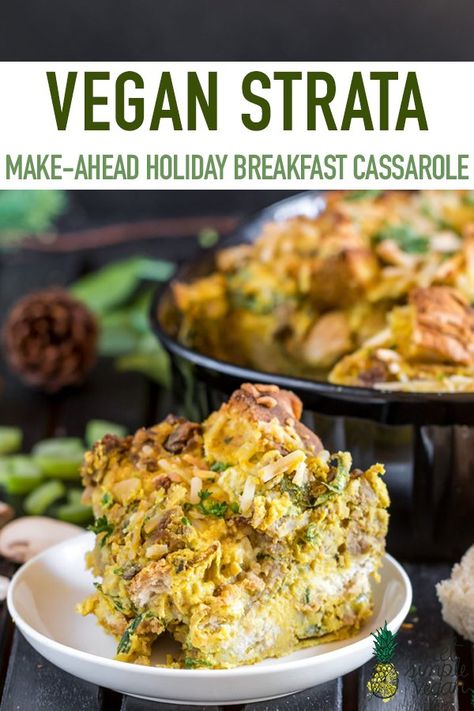 Vegan Strata, Holiday Breakfast Casserole, Vegan Breakfast Casserole, Christmas Breakfast Casserole, Make Ahead Breakfast Casserole, Vegan Casserole, Vegetarian Nutrition, Breakfast Vegan, Vegan Brunch