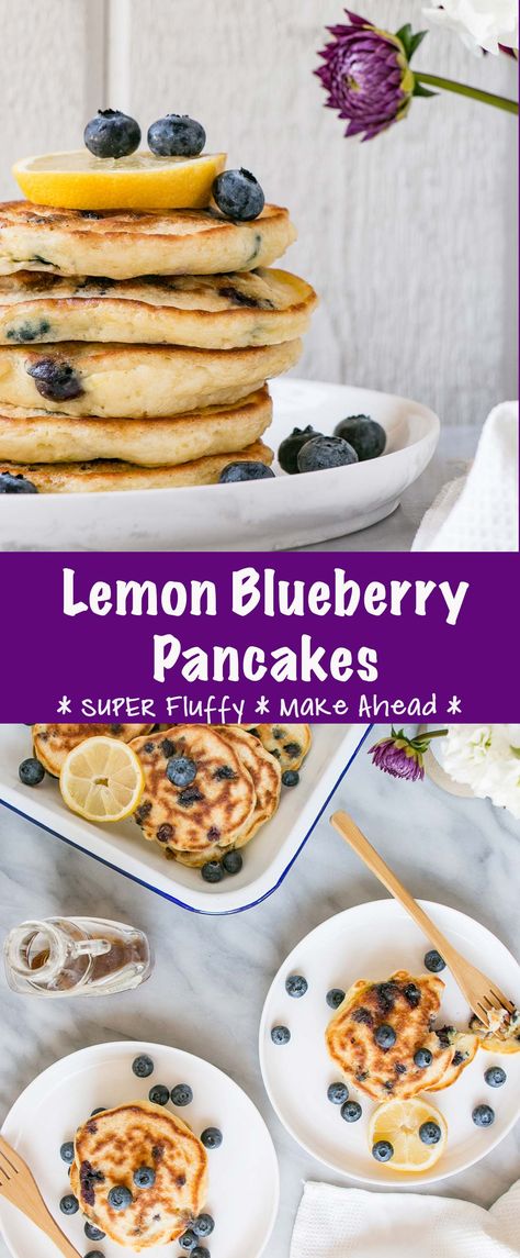 Recipe Pancakes, Fluffy Blueberry Pancakes, Easy Pancake Recipe, Lemon Blueberry Pancakes, Lemon Pancakes, Blueberry Pancakes Recipe, Easy Pancake, Pancakes Vegan, Pancake Recipe Easy