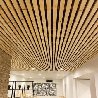 8 Basement Ceiling Ideas Ceiling Ideas Basement, Unfinished Basement Ceiling, Exposed Basement Ceiling, Wood Slat Ceiling, Basement Ceiling Ideas, Basement Decoration, Wood Plank Ceiling, Basement Guest Rooms, Dark Basement