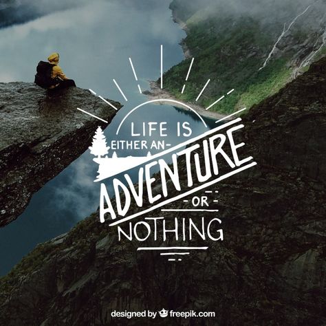 Creative lettering and quote design on nature background Free Vector Quotes Adventure Life, Quotes Lettering, Nature Quotes Adventure, Quotes Adventure, Adventure Life, Pinup Art, Adventure Inspiration, Best Travel Quotes, Travel Quotes Adventure