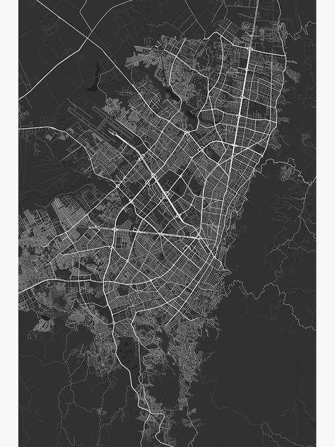 Lámina fotográfica for Sale con la obra «Mapa de Bogotá, Colombia. (Blanco sobre negro)» de Graphical-Maps | Redbubble Colombia Map, Corte Bob, Map Print, Map, Black And White, Architecture, For Sale, Wall, Black