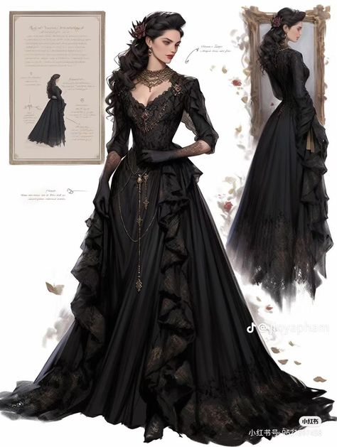 Gothic Dress Drawing, Cassiopeia Black, Westeros Fashion, Fantasy Dress Drawing, Painted Fashion, Dress Design Drawing, Dress Drawing, Fantasy Gowns, Gothic Dress