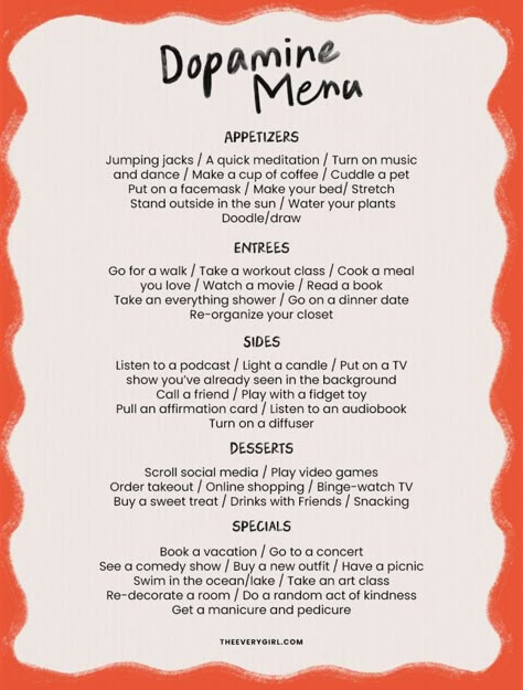 What Is a “Dopamine Menu?” Here’s How to Make Your Own | The Everygirl 5-9 After 9-5, 3 3 3 Method, How To Have Less Stuff, Dopamine Menu Journal, Dopamine Menu Morning Routine, Dopamine Menu Template, Dopamine Menu Ideas Journal, Dopamine Menu Ideas, 3 6 9 Method