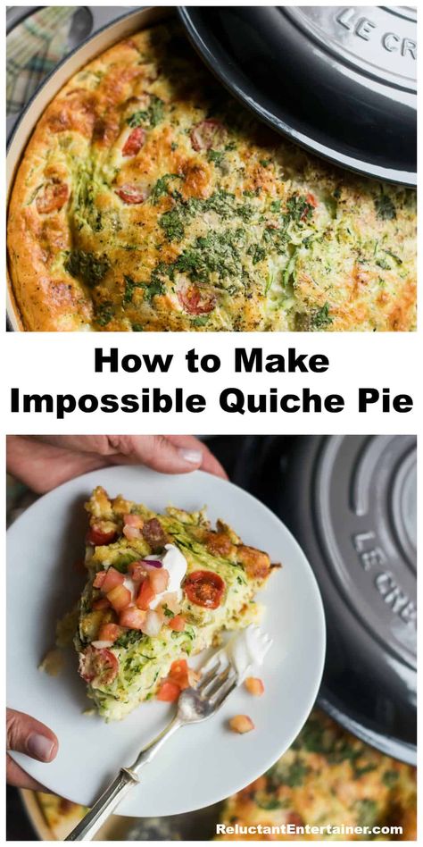 How to Make Impossible Quiche Pie recipe post starts with a baking mix (Bisquick or Pamela's Baking Mix), eggs, milk, and cheese. Then add in your favorite ingredients! #impossiblepie #bisquickimpossiblepie Bisquick Quiche, Bisquick Impossible Quiche Recipe, Seafood Quiche, Impossible Quiche, Impossible Pies, Quiche Pie, Onion Quiche, Impossible Pie, Vegetable Pie