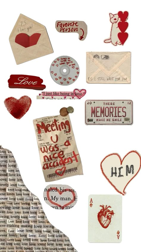 Vintage Letter Stickers Printable, Valentines Scrapbook Stickers, Scrapbook Text Messages, Free Printable Journal Stickers, Red Scrapbook Ideas, Junk Journal Stickers Aesthetic, Aesthetic Vintage Stickers Printables, Valentines Cutouts, Wedding Stickers Printables