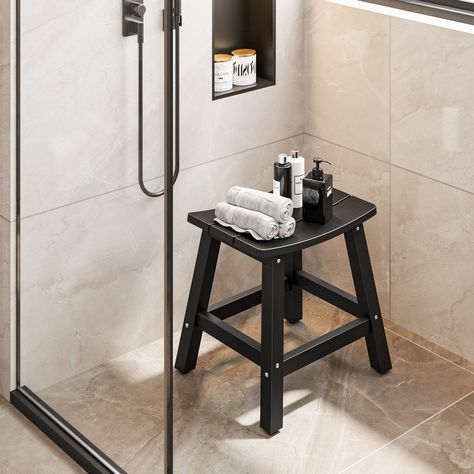 Modern Poly Lumber Shower Bench Spa Stool for Bathroom Black #html-body [data-pb-style=CUAMESO]{justify-content:flex-start;display:flex;flex-direction:column;background-position:left top;background-size:cover;background-repeat:no-repeat;background-attachm Black Shower Bench, Stool For Bathroom, Spa Stool, Big Shower, Bathroom Shower Accessories, Farmhouse Stools, Bathroom Stool, Ceramic Stool, Shower Stool