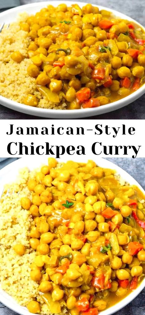 Rice With Chickpeas, Vegan Chickpea Curry, Chickpea Curry Recipe, Jamaican Dishes, Vegan Chickpea, Scotch Bonnet Pepper, Pea Recipes, Scotch Bonnet, Chickpea Recipes