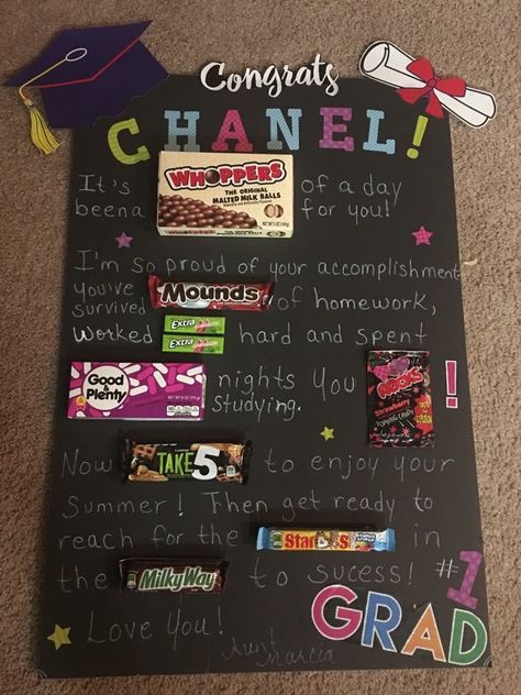 Grad Poster Ideas, Graduation Candy Poster, 8th Grade Graduation Gift Ideas, Elementary Graduation Gifts, Senior Poster Board Ideas, Grade School Graduation, Graduation Posters, Candy Birthday Cards, Candy Posters