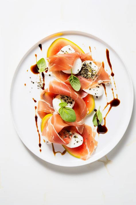 Prosciutto and Melon with Balsamic Reduction - Cooking Mediterranean Melon Parma Ham Starter, Melon Appetizer Recipes, Melon And Proscuitto, Italian Food Party, Balsamic Reduction Recipe, Prosciutto Melon, Mediterranean Appetizers, Gourmet Appetizers, Mini Appetizers