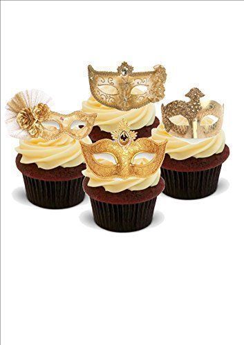 STUNNING MASQUERADE BALL GOLD MASKS MIX - Standups 12 Edible Standup Premium Wafer Cake Toppers - 2 x A5 sheet - 12 images Baking Bling http://www.amazon.co.uk/dp/B00U7WUNIA/ref=cm_sw_r_pi_dp_zBm4vb042VAN7 Sweet 16 Masquerade Party, Wafer Cake, Mascarade Party, Masquerade Cakes, Masquerade Party Decorations, Masquerade Ball Party, Masquerade Theme, Masquerade Wedding, Rhinestone Ribbon