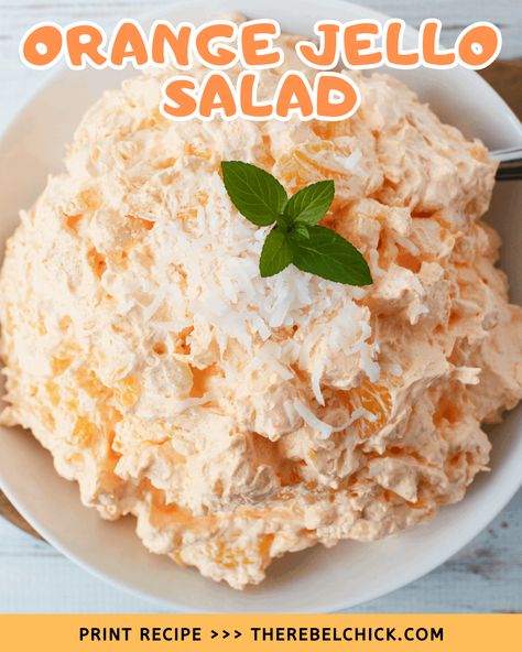 This Easy Orange Jello Salad is a classic Jello dessert recipe with Mandarin oranges and is the perfect kids snacks! Our Easy Orange Ambrosia salad recipe is an easy dessert recipe or brunch side dish! This Orange Fluff recipe is an easy party food recipe, afterschool snacks recipe and party snacks idea! Fluff Jello Salad, Orange Dreamsicle Salad, Orange Fluff Salad, Mandarin Orange Jello Salad, Dreamsicle Salad Recipe, Orange Fruit Salad, Orange Jello Salad, Jello Salad Recipes, Dreamsicle Salad