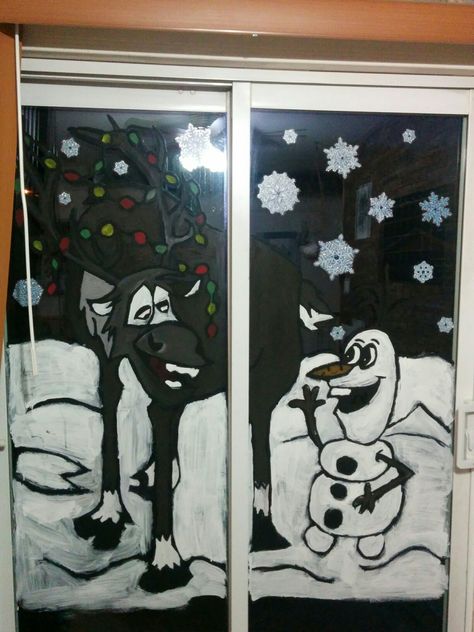 Windows Painting, Xmas Windows, Olaf, Acrylic Paint, Christmas Ideas, Acrylic Painting, Snoopy, Arts And Crafts, Paint