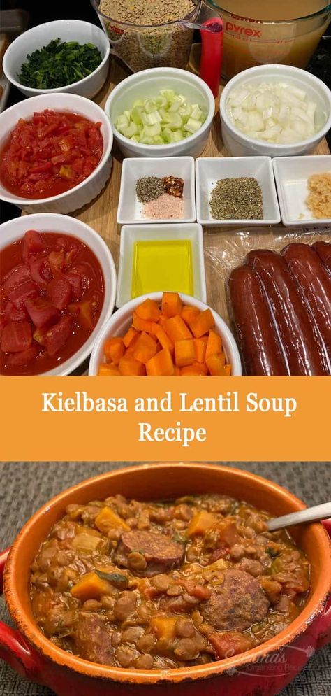 Kielbasa Lentil Soup, Lentil Kielbasa Soup, Lentil Soup Crockpot, Lentils Instant Pot, Kielbasa Soup, Spinach Soup Recipe, Slow Cooker Potato Soup, Turkey Soup Recipe, Soup Ideas