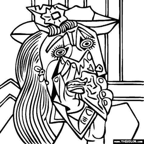 Pablo Picasso - Weeping Woman with Handkerchief Famous Art Coloring, Van Gogh Coloring, Picasso Blue Period, Pop Art Andy Warhol, Picasso Sketches, Picasso Cubism, Weeping Woman, Picasso Portraits, Picasso Drawing