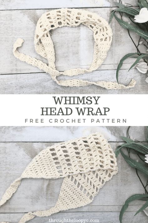 Whimsy Head Wrap - Free Pattern - Through The Loop Yarn Craft Hippie Accessories Crochet, Crochet Handkerchief Headband, Crochet Flower Crown Headband, What To Make With Wool Yarn, Crochet Flowers Headband, Crochet Headwrap Pattern, Easy Single Crochet Projects For Beginners Free Pattern, Crochet Spring Accessories, Cute Crochet Headband Patterns