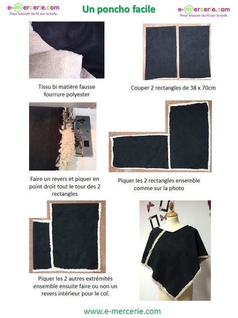 2 rectangles 1 poncho.  #tuto #couture #diy #emercerie Ponchos Diy, Poncho Pattern Sewing, Crochet Capelet, Diy Tops, Poncho Shawl, Poncho Pattern, Creation Couture, Couture Sewing, Poncho Cape